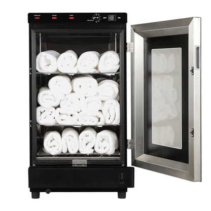 Dermalogic Towel Steamer 120G Glass Door, Black Finish Modern Design Towel Warmer for Massage Beauty Center Barber Nail Salon Spa Furniture Equipment