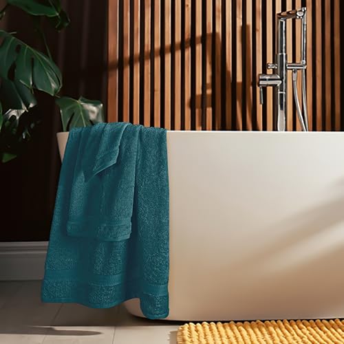MyOwn 6 Piece Towel Set, 100% Combed Cotton - 2 Bath Towels, 2 Hand Towels, 2 Wash Cloths - 500 GSM Luxury Hotel Quality Ultra Soft Highly Absorbent Towel Set for Bathroom - Teal - color: Teal