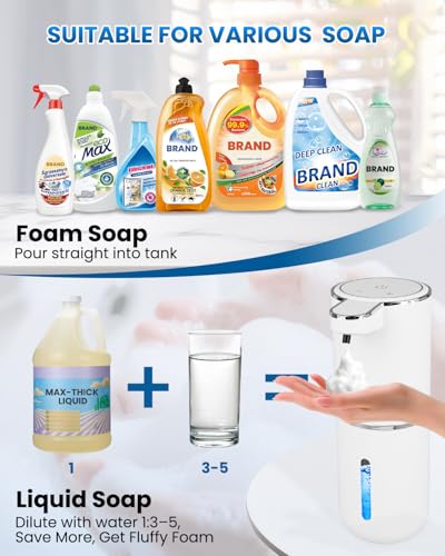 Automatic Foaming Soap Dispenser, Touchless, White | USB Rechargeable, 4 Adjustable Volume, Clog-Free, Soap Waste Reduction, Easy for Toddlers - color: White