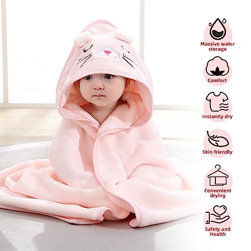 Baby Hooded Towel, 2-Pack Essentials with 31.5x31.5 inch, 2 Designs, Soft Absorbent Bath Towel for Boy and Girl - color: 03 Gray+pink