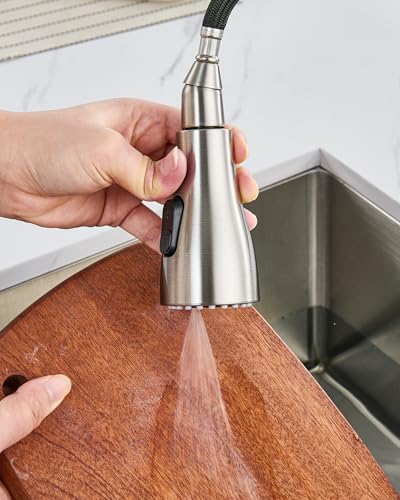 J-HVA Pull Down Kitchen Faucet Sprayer Head Replacement Part,Brushed Nickel | with 15 Adapters, 3 Function Pull Out Sink Sprayer Replacement Nozzle, Kitchen Faucet Head Hose Spray Tap Spout - color: Brushed Nickel
