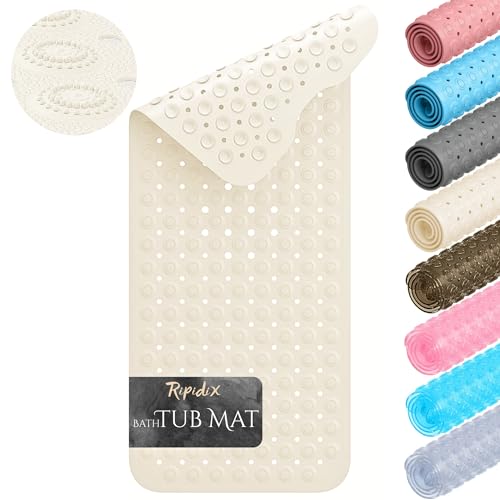 Non-Slip Bathtub Mat – 39"x15.5" Extra Long Shower Mat with Powerful Suction Cups & Drain Holes, Machine Washable Bath Mat for Tub, Foot Massage Texture, Helps Keep Tubs Clean, Cream - color: Cream