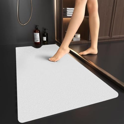 16"x40" Thike Matte White Self-Adhesive Vinyl Bath Mat Non Slip Safety Anti Skid Bathtub Placemat Sticker with Drain Cut Out Peel and Stick for Shower Floor Boat Area