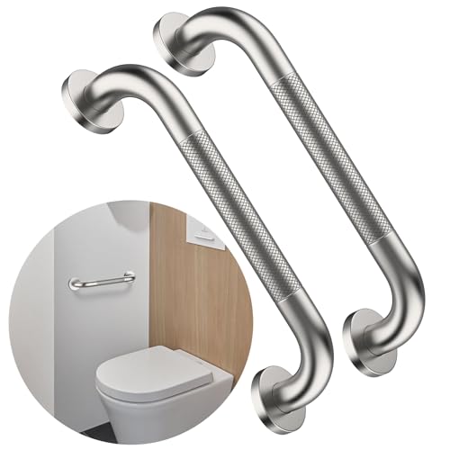 12 Inch Shower Safety Bars, Munzong Brushed Nickel Bathroom Grab Bars | Anti Slip Knurled Handicap Balance Bar Safety Hand Rail for Bathtubs and Showers Support Elderly Senior Bath Handle - color: Satin Brushed Nickel, size: 12 Inch-2 Pack