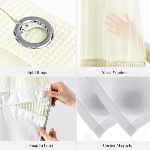River Dream Cream Cotton Blend Fabric Shower Curtain Set with Liner, 71x74 | Waffle Weave, No Hook Needed, with Snap in Replacement Liner, Top Sheer Window, Hotel Quality Fabric for Bathroom - color: Cream, size: 71"W x 74"L (Pack of 1)