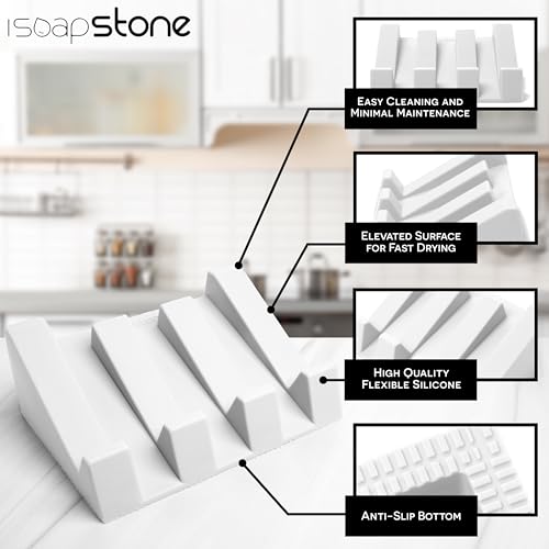 Silicone Soap Dish (USA Patented) Self Draining Bar Soap Holder for Shower Bathroom Sink, Drying Soap Dish Tray Kitchen Sponge Holder Easy Cleaning Soap Saver Mat (Pure White, 2) - color: Pure White, 2
