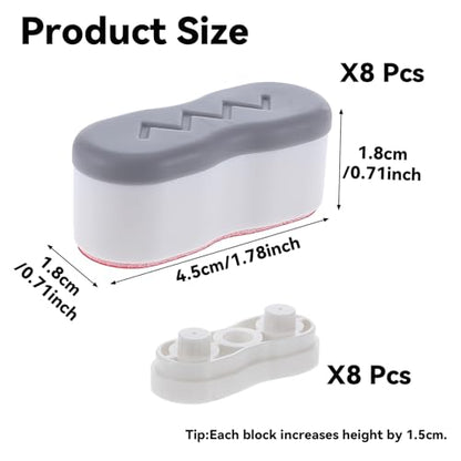 8Pcs Bidet Height-increasing Pads Toilet Seat Risers Toilet Lid Rubber Bumpers with 2 Heights Adjustment Grey & Clear Self Adhesive Universal Bidet Bumpers Replacement Bumpers for Toilet Seat