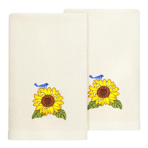 Jubilant 2-Piece Fingertip Towel Set, Artistic Flower Embroidery, Luxurious Turkish Cotton, Absorbent & Stylish, Unique Bathroom Accessory, 2 Fingertip Towels, Beige - color: Beige, size: 2 Pcs Fingertip Towel