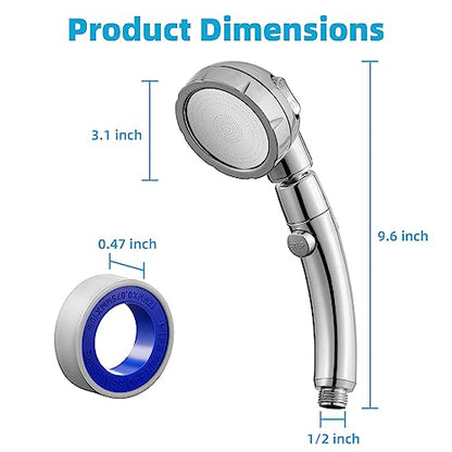 Marbrasse High Pressure Shower Head, 3-Settings Handheld Showerhead with ON/Off Full Shutoff Push Button and Switch to Control Flow, Angle-Adjustable Water Saving Body Sprays(Chrome) - color: Chrome