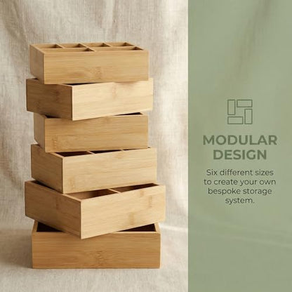 Bamboo Drawer Organizer with Removable Dividers, Fits Kitchens, Bathrooms, Desk, Utensil, Makeup (Natural, S) - size: S