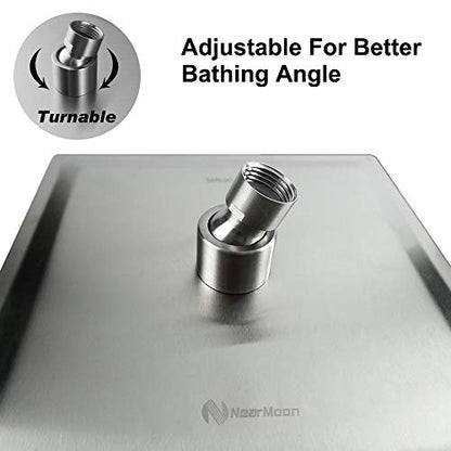 NearMoon Rain Shower Head, High Flow Stainless Steel Square Rainfall Shower, High Pressure Design, Awesome Shower Experience Even At Low Water Flow (8 Inch, Brushed Nickel) - color: Brushed Nickel, size: 8 Inch Square