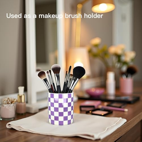 Tooth Brush Holder for Bathroom, Countertop Toothbrush Holders for Bathrooms, Modern Cute Lavender Purple and White Bath Room Cups, Ceramic Toothbrush and Toothpaste Dispenser - color: Lavender Purple