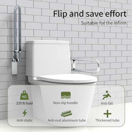 28 Inch Toilet Grab Bar Flip Up Aluminum Handicap Rails Grab Bars Load Capacity of 100 kg 220 lbs Toilet Rail Bathroom U Shaped and Wall Mount Safety for Pregnant Injured Patients 28 in Silver - color: Silver, size: 28 in