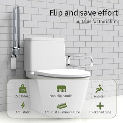 28 Inch Toilet Grab Bar Flip Up Aluminum Handicap Rails Grab Bars Load Capacity of 100 kg 220 lbs Toilet Rail Bathroom U Shaped and Wall Mount Safety for Pregnant Injured Patients 28 in Silver - color: Silver, size: 28 in
