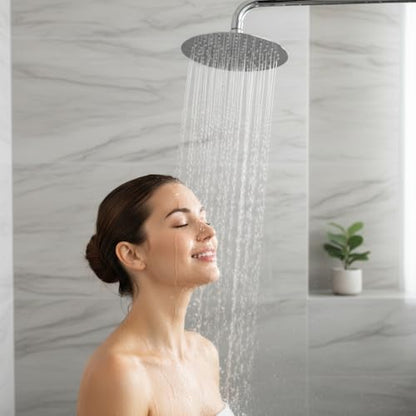 Rain Shower Head - 10 Inch Round 304 Stainless Steel Metal Shower Head Self-Cleaning Silicone Nozzles Pressure Boosting Design Ceiling or Wall Mount Rainfall Showerhead - size: 10 Inch Round