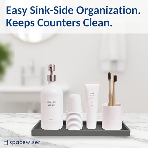 Spacewiser Silicone Countertop & Vanity Bathroom Tray – 2 PC 11.7" | Bathroom Tray Set, Bathroom Tray Countertop, Bathroom Counter Tray, Dish Soap Kitchen Tray & Bathroom Organizer Countertop - color: Modern Gray, size: 2 PC Large - 11.7”