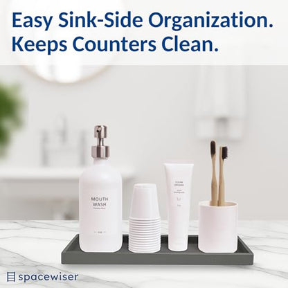 Spacewiser Silicone Countertop & Vanity Bathroom Tray – 2 PC 11.7" | Bathroom Tray Set, Bathroom Tray Countertop, Bathroom Counter Tray, Dish Soap Kitchen Tray & Bathroom Organizer Countertop - color: Modern Gray, size: 2 PC Large - 11.7”