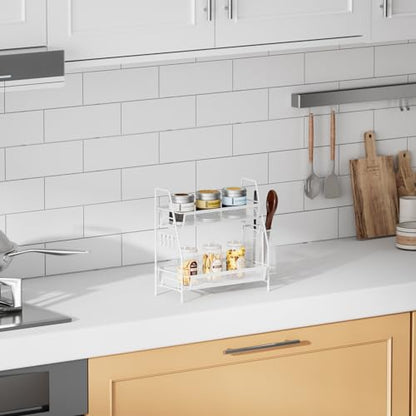 VITVITI 2-Tier Bathroom Organizer Countertop, Metal Wire Mesh Bathroom Counter Organizer Storage with Basket Hooks, Vanity Tray Shelf, Kitchen Spice Rack, Small White - color: Small White Wire Mesh
