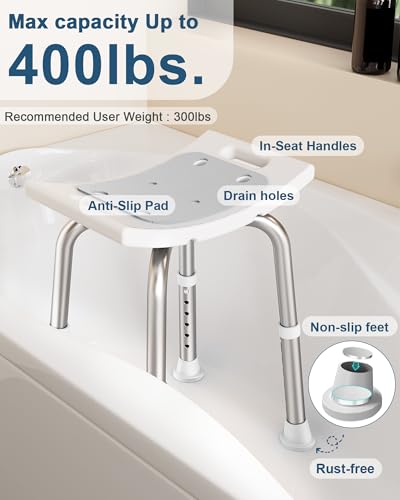 HOMLAND Shower Chair for Inside Shower, Adjustable Height Shower Stool | Shower Seat for Inside Tub Bathroom Bench Bath Chair for Elderly and Disabled, Lightweight Aluminum Frame - Light Gray - color: Light Gray