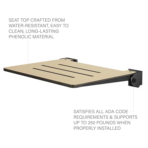 Seachrome 18 inch Silhouette Slimline Folding Wall Mount Shower Bench Seat, Urban Chic Seat with Matte Black Frame - color: Urban Chic With Matte Black Frame