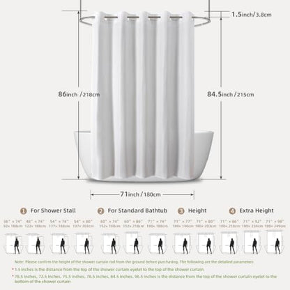 eachope No Hook Shower Curtain, Waterproof Slub Fabric, White 71x86 in | no separate liner, split grommets, waterproof backing, weighted hem, 160GSM slub fabric, machine washable, renter friendly - color: White, size: 71"WX86"L (pack of 1)