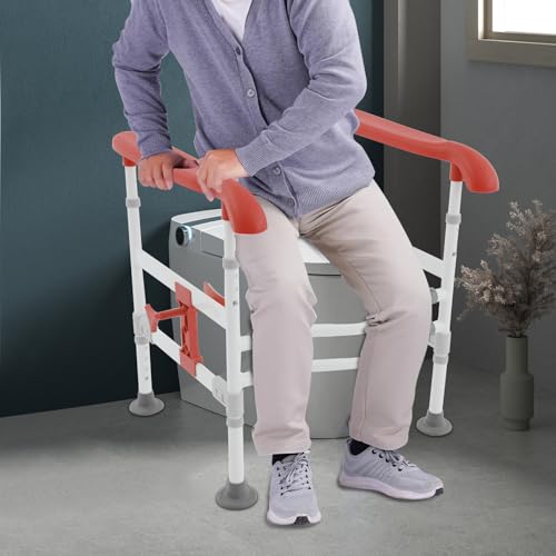 Toilet Frame Rail for Elderly, Adjustable Toilet Safety Frame, Stability Bathroom Handrail Assist Grab Bar Handles Railings for Elderly, Senior, Handicap Disabled, 330lbs Weight Capacity (Orange)