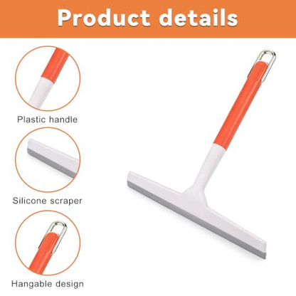 9.65 Inch Glass Shower Squeegee, 2 Pcs Silicone Shower Squeegee | Silicone Squeegee Shower Scraper Orange Non-Slip Handle Window Scraper for Glass, Tiles and Countertops
