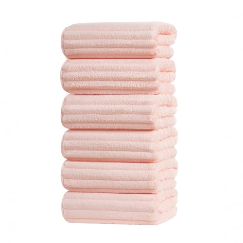 ZVH Hand Towels for Bathroom 6pcs 14X29.5inch,Quick Dry Microfiber,Super Soft,Hand Towels with Hanging Loops for Spa,Kitchen,Hotel (Pink, Set of 6) - color: Pink