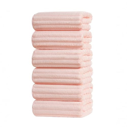 ZVH Hand Towels for Bathroom 6pcs 14X29.5inch,Quick Dry Microfiber,Super Soft,Hand Towels with Hanging Loops for Spa,Kitchen,Hotel (Pink, Set of 6) - color: Pink