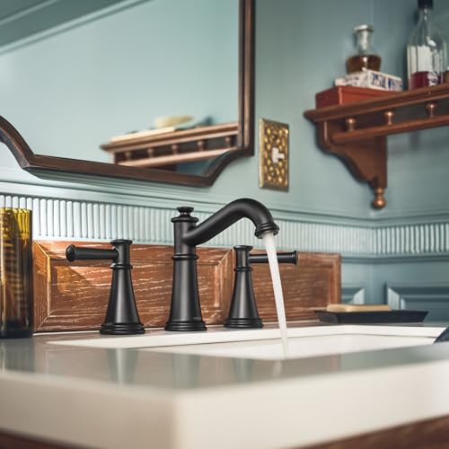 Moen Belfield Matte Black Two-Handle Widespread Bathroom Faucet Trim Kit, Valve Included, TV6405BL - color: Matte Black