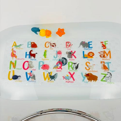 Cute Cartoon Non-Slip Bath Mat for Tub - Anti-Slip Kids Bathtub Mat, Slip-Resistant Shower Mat for Bathroom Safety, 35 X 15.3 Inch, Easy to Clean (A-Z Animals) - color: A-z Animals