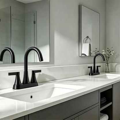 Matte Black Bathroom Faucet 3 Hole, VAPSINT 4 Inch Black Bathroom Sink Faucet, 2 Handle Stainless Steel Centerset Faucet for Vanity Lavatory RV with Pop-up Drain and Supply Hoses - color: Matte Black