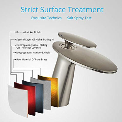 Brushed Nickel Waterfall Bathroom Sink Faucet and Pop Up Drain - color: Brushed Nickel, size: Short Body