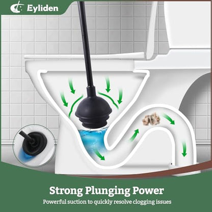 Eyliden Toilet Brush and Plunger Set, Disposable Wand Kit with 10 Refills | Pre-Soaked Concentrated Cleaner Sponge, Touch-Free, 2-in-1 Compact Holder, Powerful Suction Cup, Bathroom Cleaning System
