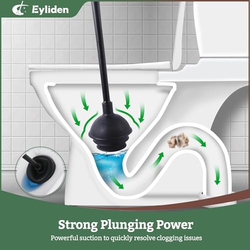 Eyliden Toilet Brush and Plunger Set, Disposable Wand Kit with 10 Refills | Pre-Soaked Concentrated Cleaner Sponge, Touch-Free, 2-in-1 Compact Holder, Powerful Suction Cup, Bathroom Cleaning System - color: Black
