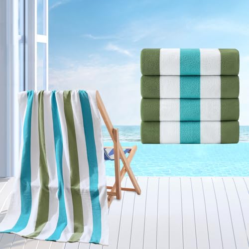 Beach Towel Set-4 Pack 30"x60" Sand Free Stripe Beach Towel for Pool,Bathroom,Soft Absorbent Quick Dry Lightweight Beach Bath Towel,Camping Blanket,Travel Towel,Beach Essentials for Adults,Teal/Green - color: Teal/Green