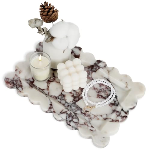 100% Marble Vanity Tray for Bathroom Counter, Kitchen, Coffee 11.8" | Natural Marble Tray Stone Storage Organizer for Perfume, Dresser, Candles and Jewelry Bathroom Counters, Dressers and Coffee - color: Calacatta Viola