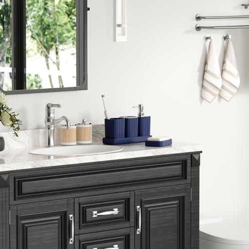 XLHOMO Bathroom Accessory Set - Gorgeous Bathroom Set, 7PC Navy Blue Bathroom Set, Soap Dispenser, Toothbrush Holder, Qtip Holder Set, Bathroom Sets Complete, Bathroom Sink Set for Home Decor - style: Navy Blue&Silver