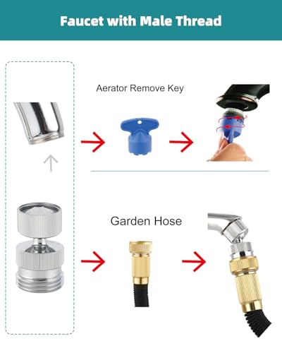 Hibbent Swivel Faucet Adapter Kit, Solid Brass 3/4" Garden Hose Adapter with Aerator, 360 Degree Kitchen Sink Faucet Aerator Adapter for Female and Male to Male, Chrome - color: Chrome, style: Female Thread