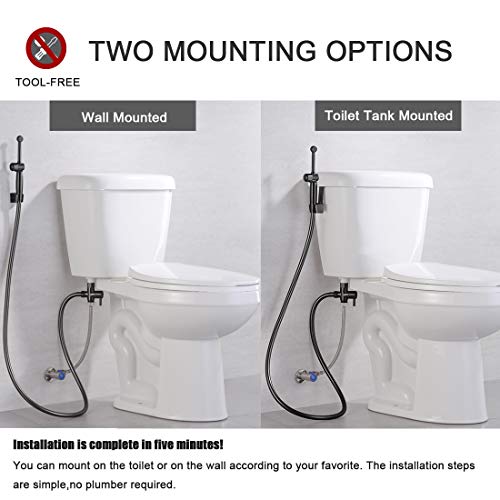 Handheld Bidet Toilet Sprayer, Black Bidet Spray for Toilet, Cloth Diaper Sprayer with Backflow Preventer, Adjustable Water Pressure Brass Hand Held Spray Attachment