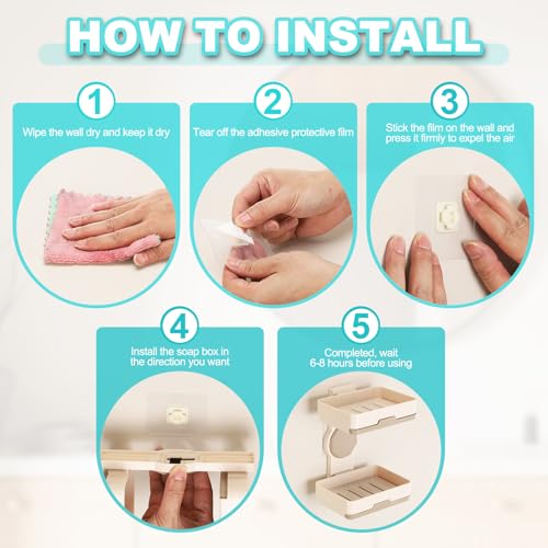 uxcell Soap Holder for Shower Wall, Double Layer Drill-Free Soap Dish Adhesive Wall Mounted Sponge Holder for Shower Kitchen, Bathroom, Bathtub(Khaki) - color: Khaki