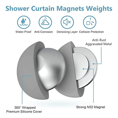 VANZAVANZU 5 Pairs Shower Curtain Weights, Silicone Wrapped Magnets, Heavy Duty Magnets Prevent Curtain Liner from Blowing, Rust-Free, Gray - color: Grey, size: 1.2"W x 1.2"L (Pack of 5)