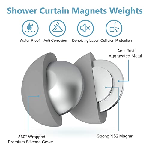 VANZAVANZU 5 Pairs Shower Curtain Weights, Silicone Wrapped Magnets, Heavy Duty Magnets Prevent Curtain Liner from Blowing, Rust-Free, Gray - color: Grey, size: 1.2"W x 1.2"L (Pack of 5)
