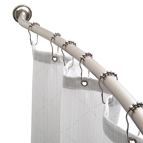 Bath Bliss Curved Shower Rod | Adjustable 42"-72" Inch | Bathroom Shower Curtain and Liner Rod | 33% More Space | Wall Mounted | Easy Installation | Iron | Satin - color: Satin