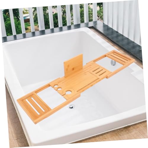 Expandable Bamboo Bathtub Tray Bath Organizer for Soap Shampoo and Accessories Design for Versatile Use Any Bathtub