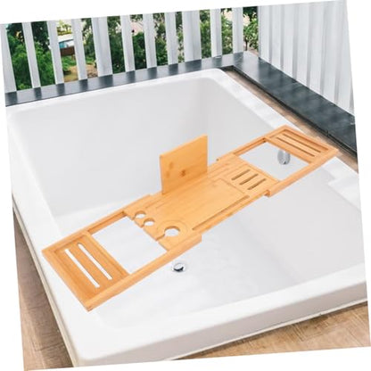 Expandable Bamboo Bathtub Tray Bath Organizer for Soap Shampoo and Accessories Design for Versatile Use Any Bathtub