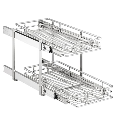 2-Tier Kitchen Cabinet,Pull Out Cabinet Organizer,Shelf and Drawer Organizer Slide Out Pantry Storaqe Basket in Multiple Sizes (12" W x21 D) - size: 12" W x21" D