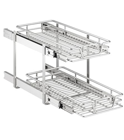 2-Tier Kitchen Cabinet,Pull Out Cabinet Organizer,Shelf and Drawer Organizer Slide Out Pantry Storaqe Basket in Multiple Sizes (12" W x21 D) - size: 12" W x21" D