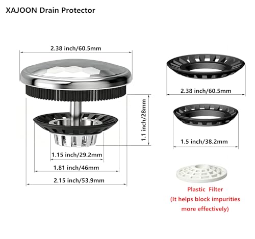 XAJOON Bathtub Drain Hair Catcher/Bathtub Protector Suitable for Bathroom Bathtub, Pop-Up Drains and Bathroom Sink. (Patented Product) (Chrome) - color: Chrome