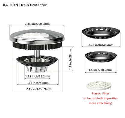 XAJOON Bathtub Drain Hair Catcher/Bathtub Protector Suitable for Bathroom Bathtub, Pop-Up Drains and Bathroom Sink. (Patented Product) (Chrome) - color: Chrome